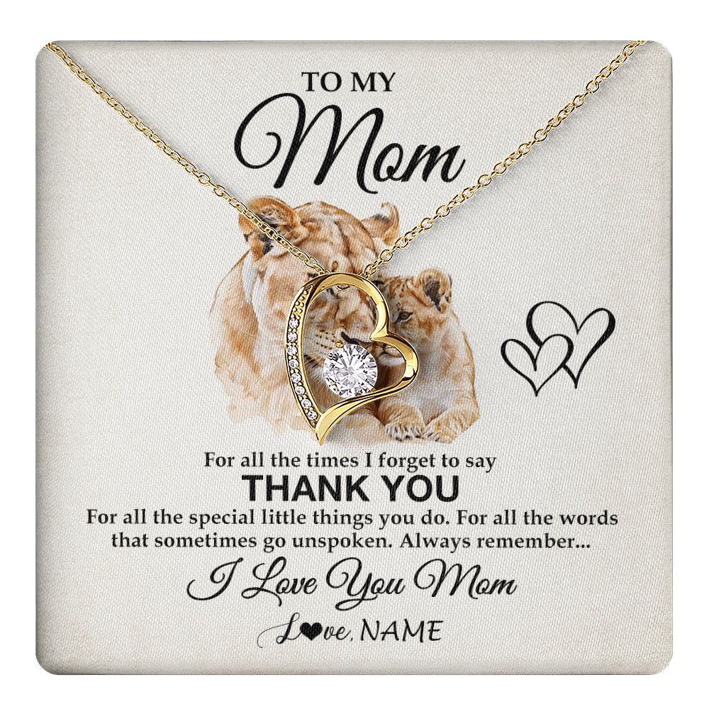 Forever Love Necklace 18K Yellow Gold Finish | 1 | Personalized To My Mom Necklace From Daughter Son Thank You Lion Mom Gift For Mothers Day Birthday Gift Christmas For Mom Customized Gift Box Message Card | teecentury