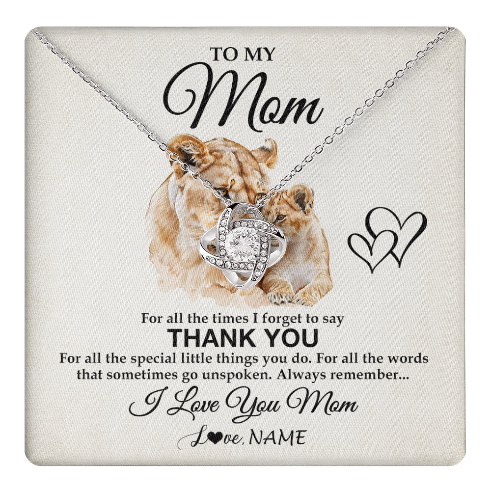 Love Knot Necklace 14K White Gold Finish | 1 | Personalized To My Mom Necklace From Daughter Son Thank You Lion Mom Gift For Mothers Day Birthday Gift Christmas For Mom Customized Gift Box Message Card | teecentury