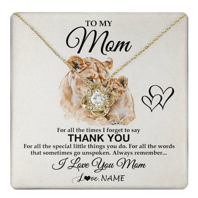 Love Knot Necklace 18K Yellow Gold Finish | 1 | Personalized To My Mom Necklace From Daughter Son Thank You Lion Mom Gift For Mothers Day Birthday Gift Christmas For Mom Customized Gift Box Message Card | teecentury