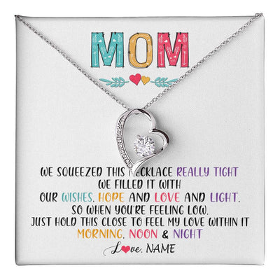 Forever Love Necklace 14K White Gold Finish | 1 | Personalized To My Mom Necklace From Daughter Son We Squeezed This Necklace Mom Birthday Mothers Day Christmas Jewelry Customized Gift Box Message Card | teecentury