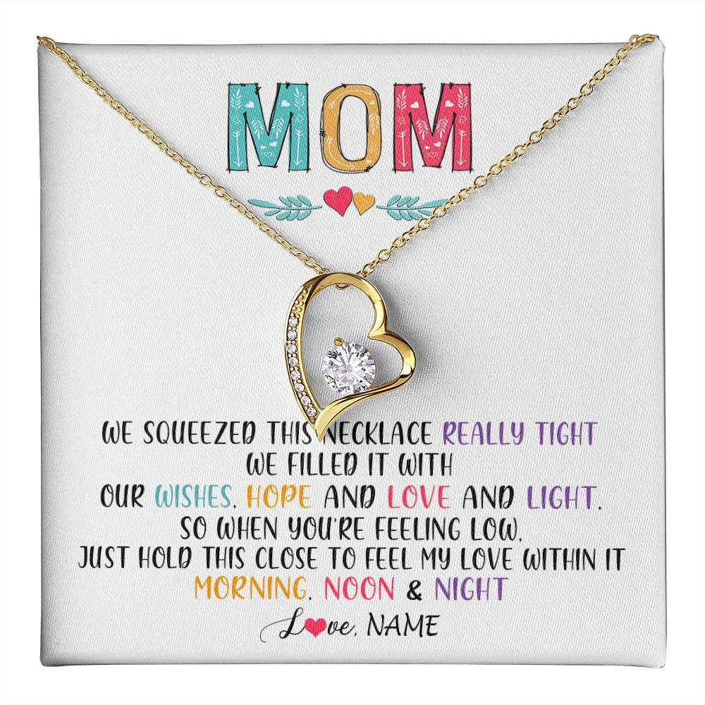 Forever Love Necklace 18K Yellow Gold Finish | 1 | Personalized To My Mom Necklace From Daughter Son We Squeezed This Necklace Mom Birthday Mothers Day Christmas Jewelry Customized Gift Box Message Card | teecentury