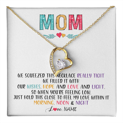 Forever Love Necklace 18K Yellow Gold Finish | 1 | Personalized To My Mom Necklace From Daughter Son We Squeezed This Necklace Mom Birthday Mothers Day Christmas Jewelry Customized Gift Box Message Card | teecentury