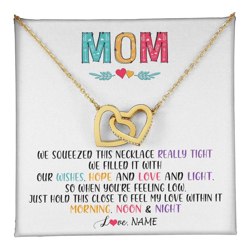Interlocking Hearts Necklace 18K Yellow Gold Finish | 1 | Personalized To My Mom Necklace From Daughter Son We Squeezed This Necklace Mom Birthday Mothers Day Christmas Jewelry Customized Gift Box Message Card | teecentury