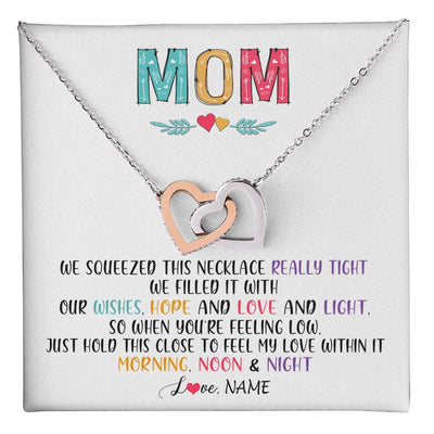 Interlocking Hearts Necklace Stainless Steel & Rose Gold Finish | 1 | Personalized To My Mom Necklace From Daughter Son We Squeezed This Necklace Mom Birthday Mothers Day Christmas Jewelry Customized Gift Box Message Card | teecentury
