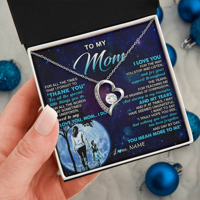 Forever Love Necklace 14K White Gold Finish | 2 | Personalized To My Mom Necklace From Daughter Thank You Day By Day Mom Birthday Gifts Mothers Day Christmas Customized Gift Box Message Card | teecentury