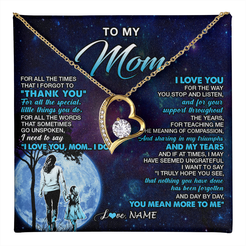 Forever Love Necklace 18K Yellow Gold Finish | 1 | Personalized To My Mom Necklace From Daughter Thank You Day By Day Mom Birthday Gifts Mothers Day Christmas Customized Gift Box Message Card | teecentury