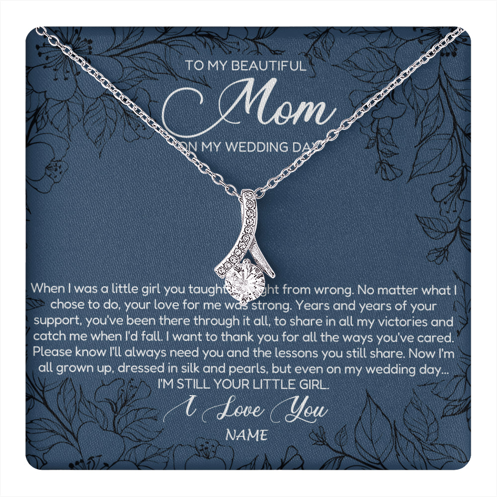 Alluring Beauty Necklace 14K White Gold Finish | 1 | Personalized To My Mom Necklace From Daughter Wedding Day Your Little Daughter Mother of the Bride Mom of Bride Pendant Jewelry Gift Box Message Card | teecentury