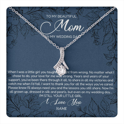 Alluring Beauty Necklace 14K White Gold Finish | 1 | Personalized To My Mom Necklace From Daughter Wedding Day Your Little Daughter Mother of the Bride Mom of Bride Pendant Jewelry Gift Box Message Card | teecentury