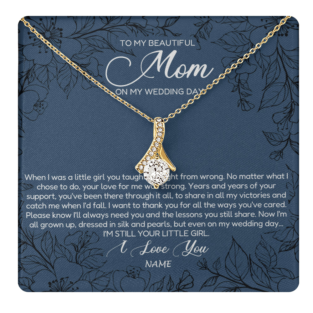 Alluring Beauty Necklace 18K Yellow Gold Finish | 1 | Personalized To My Mom Necklace From Daughter Wedding Day Your Little Daughter Mother of the Bride Mom of Bride Pendant Jewelry Gift Box Message Card | teecentury