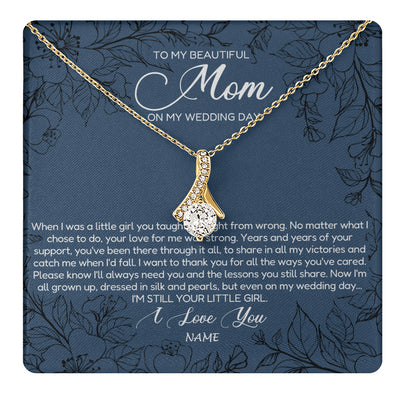 Alluring Beauty Necklace 18K Yellow Gold Finish | 1 | Personalized To My Mom Necklace From Daughter Wedding Day Your Little Daughter Mother of the Bride Mom of Bride Pendant Jewelry Gift Box Message Card | teecentury
