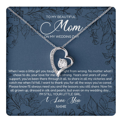Forever Love Necklace 14K White Gold Finish | 1 | Personalized To My Mom Necklace From Daughter Wedding Day Your Little Daughter Mother of the Bride Mom of Bride Pendant Jewelry Gift Box Message Card | teecentury