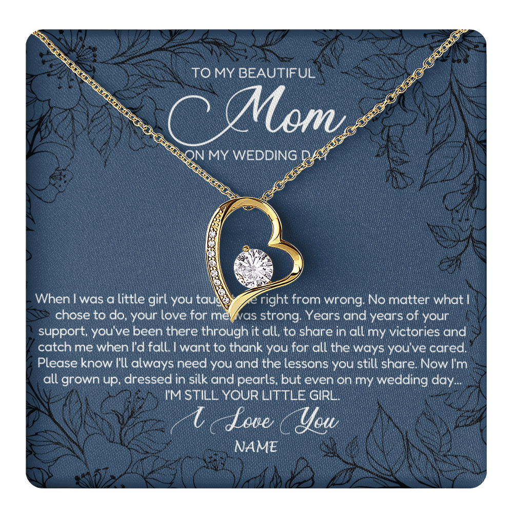 Forever Love Necklace 18K Yellow Gold Finish | 1 | Personalized To My Mom Necklace From Daughter Wedding Day Your Little Daughter Mother of the Bride Mom of Bride Pendant Jewelry Gift Box Message Card | teecentury