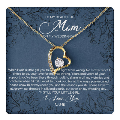 Forever Love Necklace 18K Yellow Gold Finish | 1 | Personalized To My Mom Necklace From Daughter Wedding Day Your Little Daughter Mother of the Bride Mom of Bride Pendant Jewelry Gift Box Message Card | teecentury
