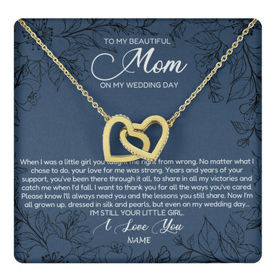 Interlocking Hearts Necklace 18K Yellow Gold Finish | 1 | Personalized To My Mom Necklace From Daughter Wedding Day Your Little Daughter Mother of the Bride Mom of Bride Pendant Jewelry Gift Box Message Card | teecentury