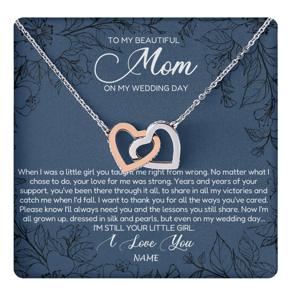 Interlocking Hearts Necklace Stainless Steel & Rose Gold Finish | 1 | Personalized To My Mom Necklace From Daughter Wedding Day Your Little Daughter Mother of the Bride Mom of Bride Pendant Jewelry Gift Box Message Card | teecentury