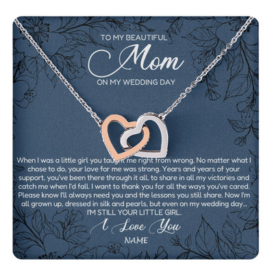 Interlocking Hearts Necklace Stainless Steel & Rose Gold Finish | 1 | Personalized To My Mom Necklace From Daughter Wedding Day Your Little Daughter Mother of the Bride Mom of Bride Pendant Jewelry Gift Box Message Card | teecentury