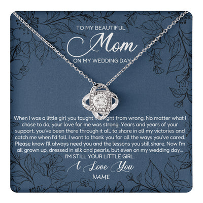 Love Knot Necklace 14K White Gold Finish | 1 | Personalized To My Mom Necklace From Daughter Wedding Day Your Little Daughter Mother of the Bride Mom of Bride Pendant Jewelry Gift Box Message Card | teecentury