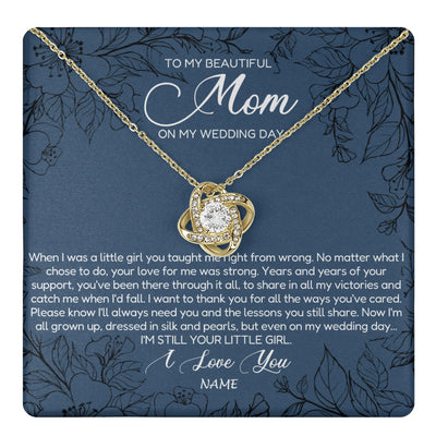 Love Knot Necklace 18K Yellow Gold Finish | 1 | Personalized To My Mom Necklace From Daughter Wedding Day Your Little Daughter Mother of the Bride Mom of Bride Pendant Jewelry Gift Box Message Card | teecentury