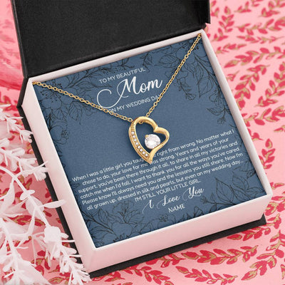 Forever Love Necklace 18K Yellow Gold Finish | Personalized To My Mom Necklace From Daughter Wedding Day Your Little Girl Mother of the Bride Mom of Bride Pendant Jewelry Customized Gift Box Message Card | teecentury