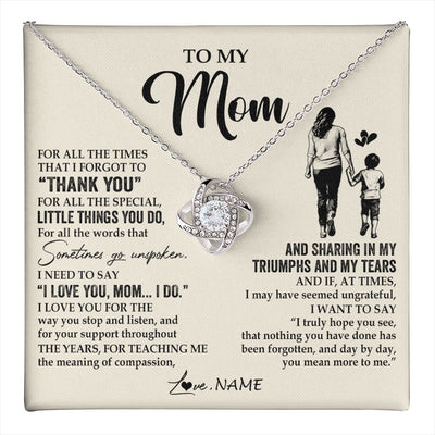 Love Knot Necklace 14K White Gold Finish | 1 | Personalized To My Mom Necklace From Son For All The Times That I Forgot To Thank You Mom Birthday Mothers Day Christmas Customized Gift Box Message Card | teecentury