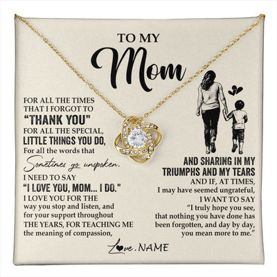 Love Knot Necklace 18K Yellow Gold Finish | 1 | Personalized To My Mom Necklace From Son For All The Times That I Forgot To Thank You Mom Birthday Mothers Day Christmas Customized Gift Box Message Card | teecentury