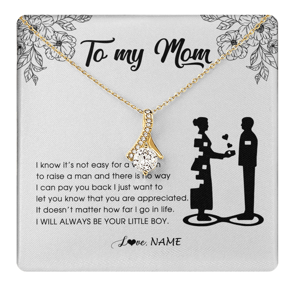 Alluring Beauty Necklace 18K Yellow Gold Finish | 1 | Personalized To My Mom Necklace From Son I Know It's Not Easy For A Woman To Raise A Man Mother Birthday Mothers Day Jewelry Customized Gift Box Message Card | teecentury