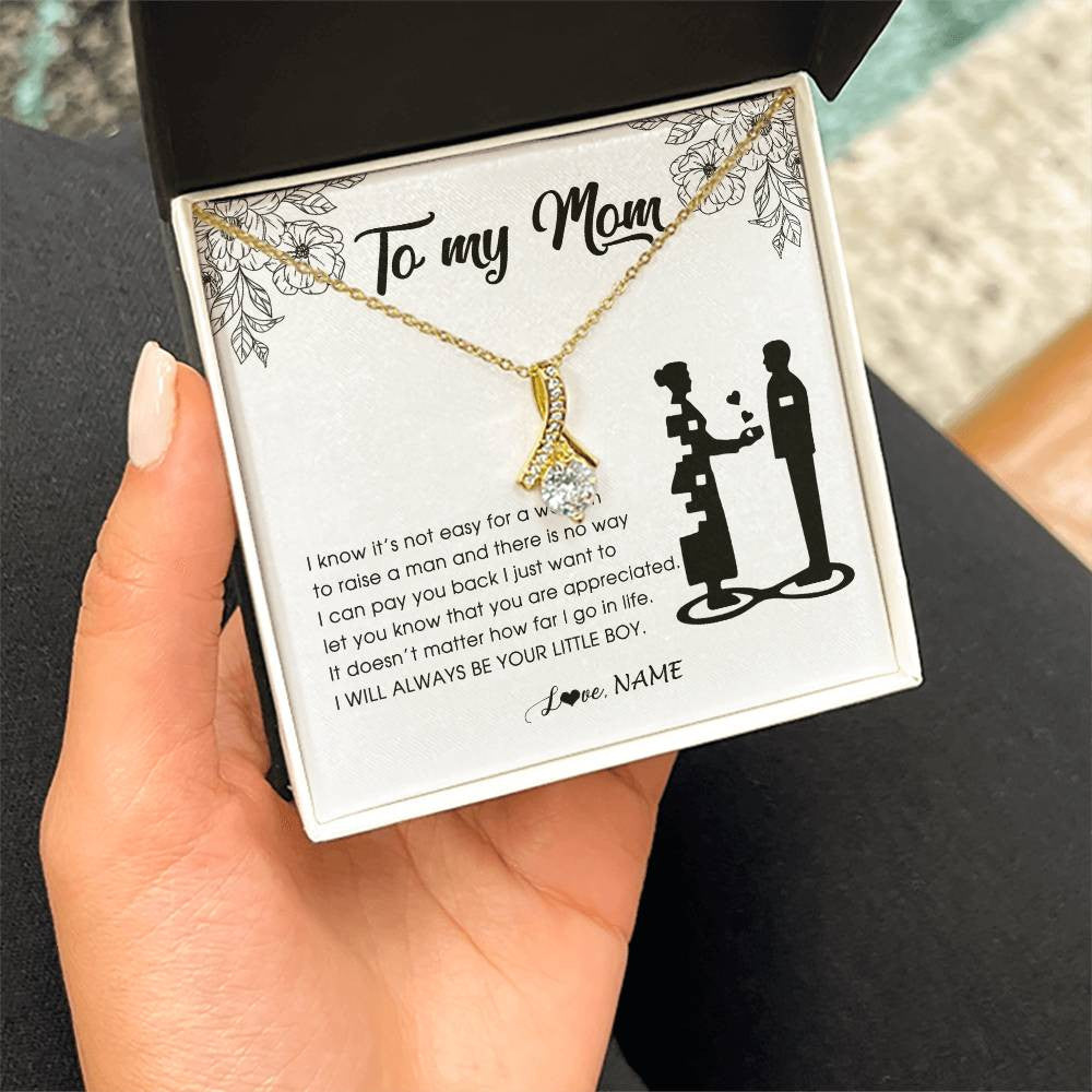 Alluring Beauty Necklace 18K Yellow Gold Finish | Personalized To My Mom Necklace From Son I Know It's Not Easy For A Woman To Raise A Man Mother Birthday Mothers Day Jewelry Customized Gift Box Message Card | teecentury