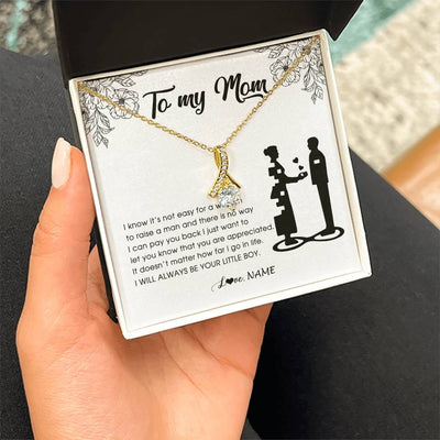 Alluring Beauty Necklace 18K Yellow Gold Finish | Personalized To My Mom Necklace From Son I Know It's Not Easy For A Woman To Raise A Man Mother Birthday Mothers Day Jewelry Customized Gift Box Message Card | teecentury