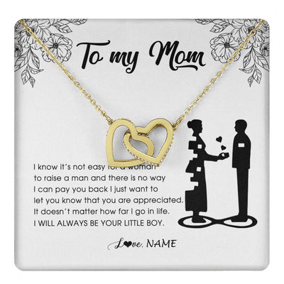 Interlocking Hearts Necklace 18K Yellow Gold Finish | 1 | Personalized To My Mom Necklace From Son I Know It's Not Easy For A Woman To Raise A Man Mother Birthday Mothers Day Jewelry Customized Gift Box Message Card | teecentury
