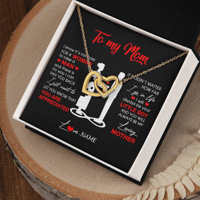 Interlocking Hearts Necklace 18K Yellow Gold Finish | Personalized To My Mom Necklace From Son Little Boy Always Be My Loving Mother Birthday Mothers Day Christmas Pendant Jewelry Customized Gift Box Message Card | teecentury