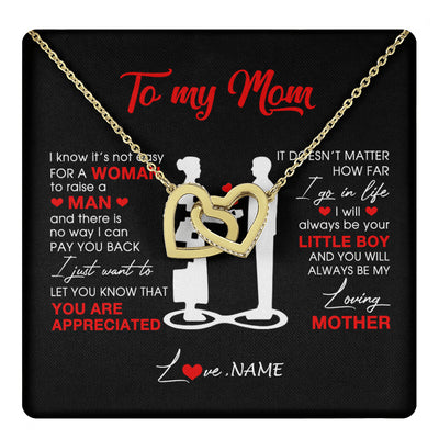 Interlocking Hearts Necklace 18K Yellow Gold Finish | 1 | Personalized To My Mom Necklace From Son Little Son Always Be My Loving Mother Birthday Mothers Day Christmas Pendant Jewelry Customized Gift Box Message Card | teecentury