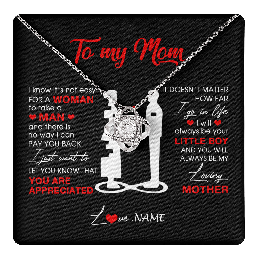 Love Knot Necklace 14K White Gold Finish | 1 | Personalized To My Mom Necklace From Son Little Son Always Be My Loving Mother Birthday Mothers Day Christmas Pendant Jewelry Customized Gift Box Message Card | teecentury