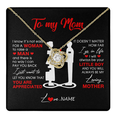 Love Knot Necklace 18K Yellow Gold Finish | 1 | Personalized To My Mom Necklace From Son Little Son Always Be My Loving Mother Birthday Mothers Day Christmas Pendant Jewelry Customized Gift Box Message Card | teecentury