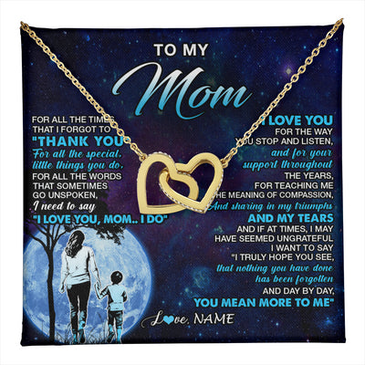 Interlocking Hearts Necklace 18K Yellow Gold Finish | 1 | Personalized To My Mom Necklace From Son Thank You Day By Day Mom Birthday Gifts Mothers Day Christmas Customized Gift Box Message Card | teecentury