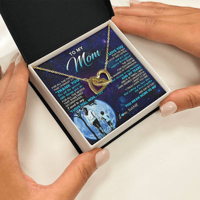 Interlocking Hearts Necklace 18K Yellow Gold Finish | 2 | Personalized To My Mom Necklace From Son Thank You Day By Day Mom Birthday Gifts Mothers Day Christmas Customized Gift Box Message Card | teecentury