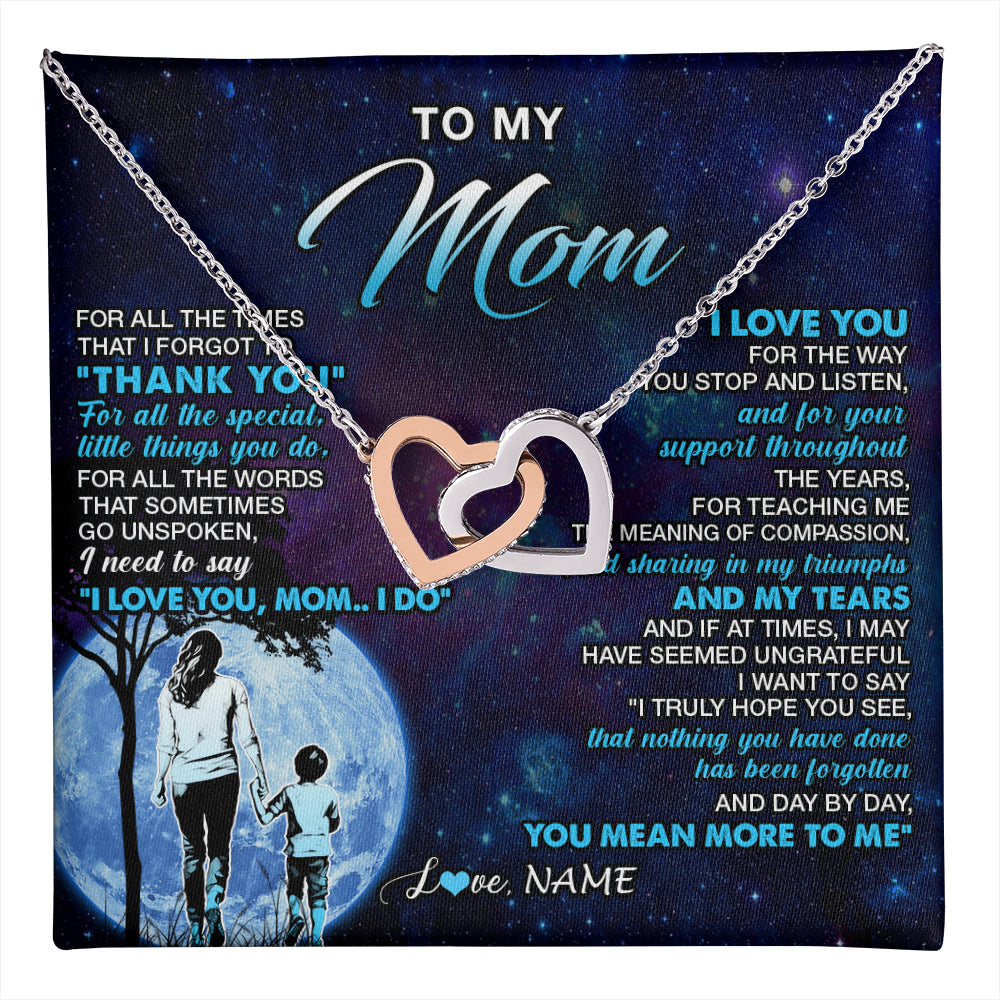 Interlocking Hearts Necklace Stainless Steel & Rose Gold Finish | 1 | Personalized To My Mom Necklace From Son Thank You Day By Day Mom Birthday Gifts Mothers Day Christmas Customized Gift Box Message Card | teecentury