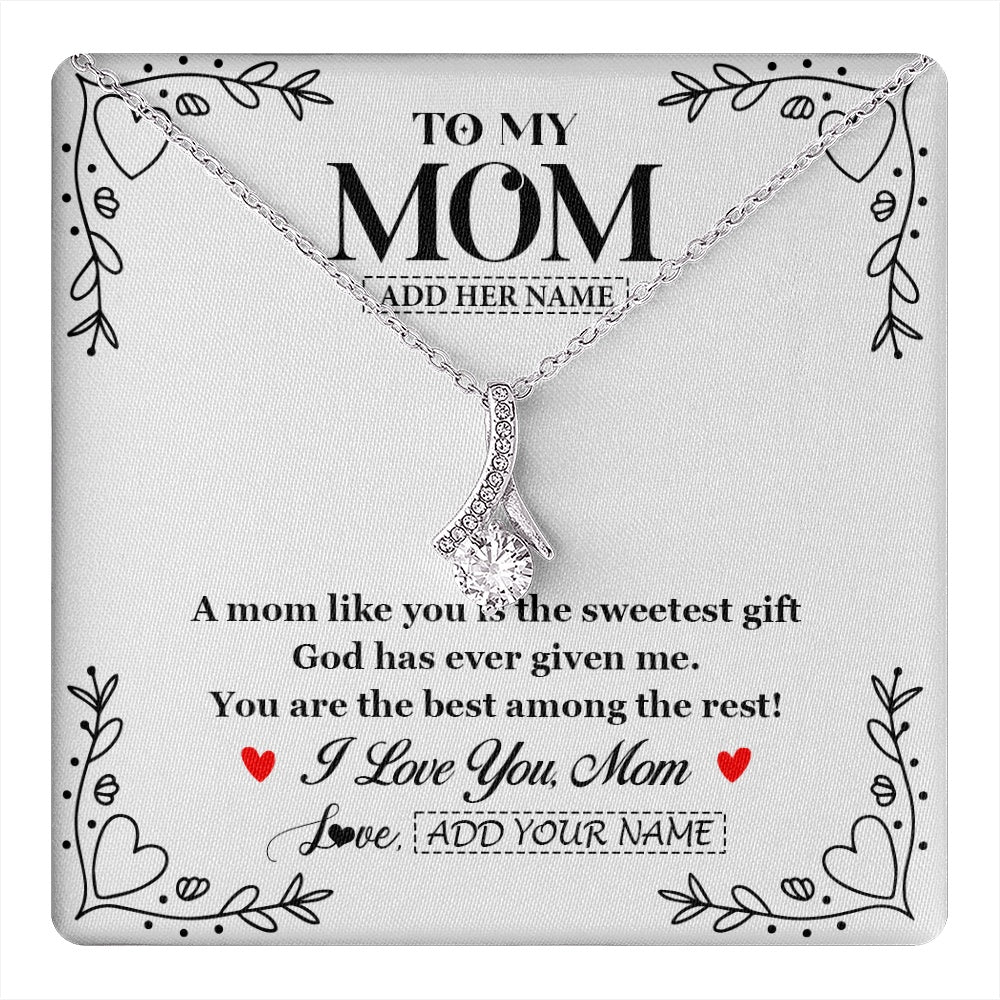 Alluring Beauty Necklace 14K White Gold Finish | 1 | Personalized To My Mom Necklace Gifts From Daughter Son You Are The Sweetest Gift God Gave Me Mom Birthday Mothers Day Christmas Custom Gift Box Message Card | https://teecentury.