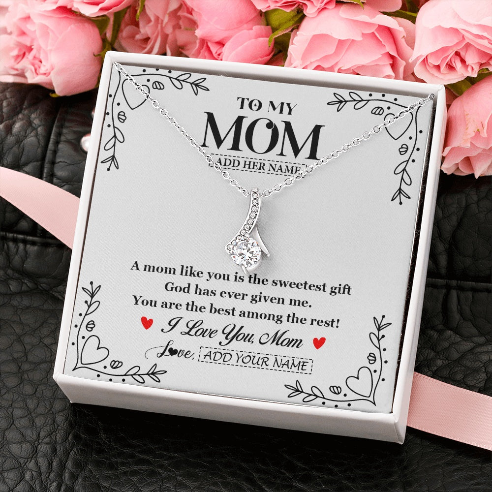 Alluring Beauty Necklace 14K White Gold Finish | 2 | Personalized To My Mom Necklace Gifts From Daughter Son You Are The Sweetest Gift God Gave Me Mom Birthday Mothers Day Christmas Custom Gift Box Message Card | https://teecentury.