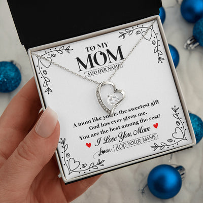 Forever Love Necklace 14K White Gold Finish | 2 | Personalized To My Mom Necklace Gifts From Daughter Son You Are The Sweetest Gift God Gave Me Mom Birthday Mothers Day Christmas Custom Gift Box Message Card | https://teecentury.