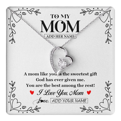 Forever Love Necklace 14K White Gold Finish | 1 | Personalized To My Mom Necklace Gifts From Daughter Son You Are The Sweetest Gift God Gave Me Mom Birthday Mothers Day Christmas Custom Gift Box Message Card | https://teecentury.