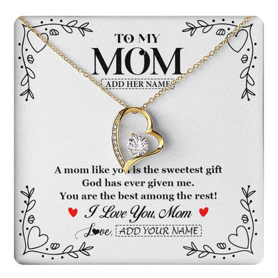 Forever Love Necklace 18K Yellow Gold Finish | 1 | Personalized To My Mom Necklace Gifts From Daughter Son You Are The Sweetest Gift God Gave Me Mom Birthday Mothers Day Christmas Custom Gift Box Message Card | https://teecentury.