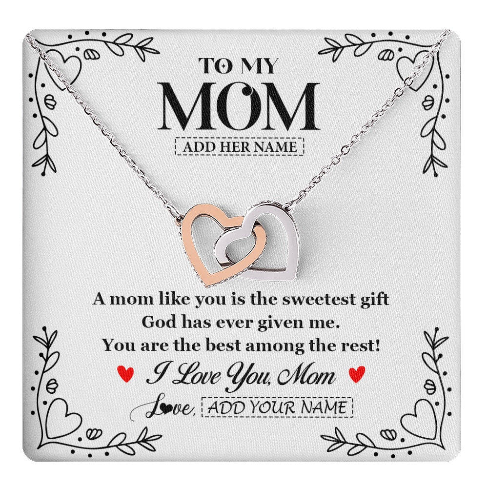 Interlocking Hearts Necklace Stainless Steel & Rose Gold Finish | 1 | Personalized To My Mom Necklace Gifts From Daughter Son You Are The Sweetest Gift God Gave Me Mom Birthday Mothers Day Christmas Custom Gift Box Message Card | https://teecentury.