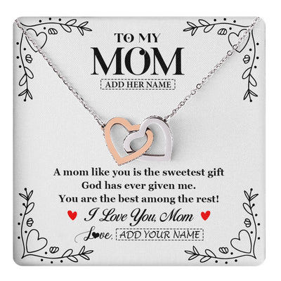 Interlocking Hearts Necklace Stainless Steel & Rose Gold Finish | 1 | Personalized To My Mom Necklace Gifts From Daughter Son You Are The Sweetest Gift God Gave Me Mom Birthday Mothers Day Christmas Custom Gift Box Message Card | https://teecentury.