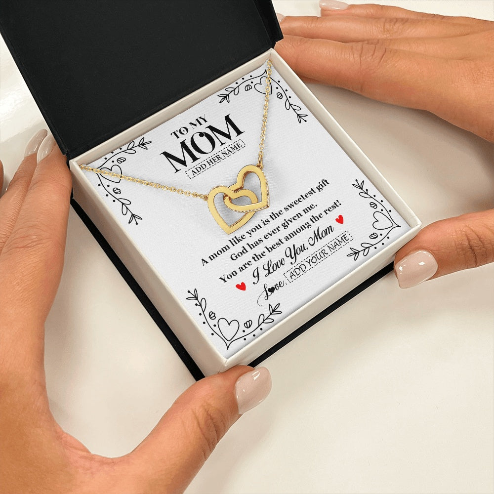 Interlocking Hearts Necklace 18K Yellow Gold Finish | 2 | Personalized To My Mom Necklace Gifts From Daughter Son You Are The Sweetest Gift God Gave Me Mom Birthday Mothers Day Christmas Custom Gift Box Message Card | https://teecentury.