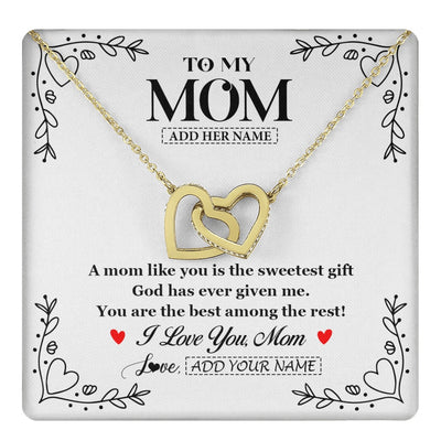 Interlocking Hearts Necklace 18K Yellow Gold Finish | 1 | Personalized To My Mom Necklace Gifts From Daughter Son You Are The Sweetest Gift God Gave Me Mom Birthday Mothers Day Christmas Custom Gift Box Message Card | https://teecentury.