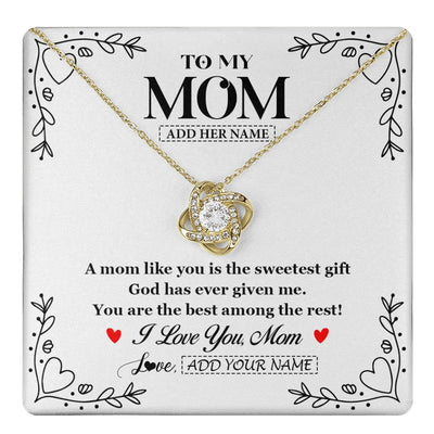 Love Knot Necklace 18K Yellow Gold Finish | 1 | Personalized To My Mom Necklace Gifts From Daughter Son You Are The Sweetest Gift God Gave Me Mom Birthday Mothers Day Christmas Custom Gift Box Message Card | https://teecentury.