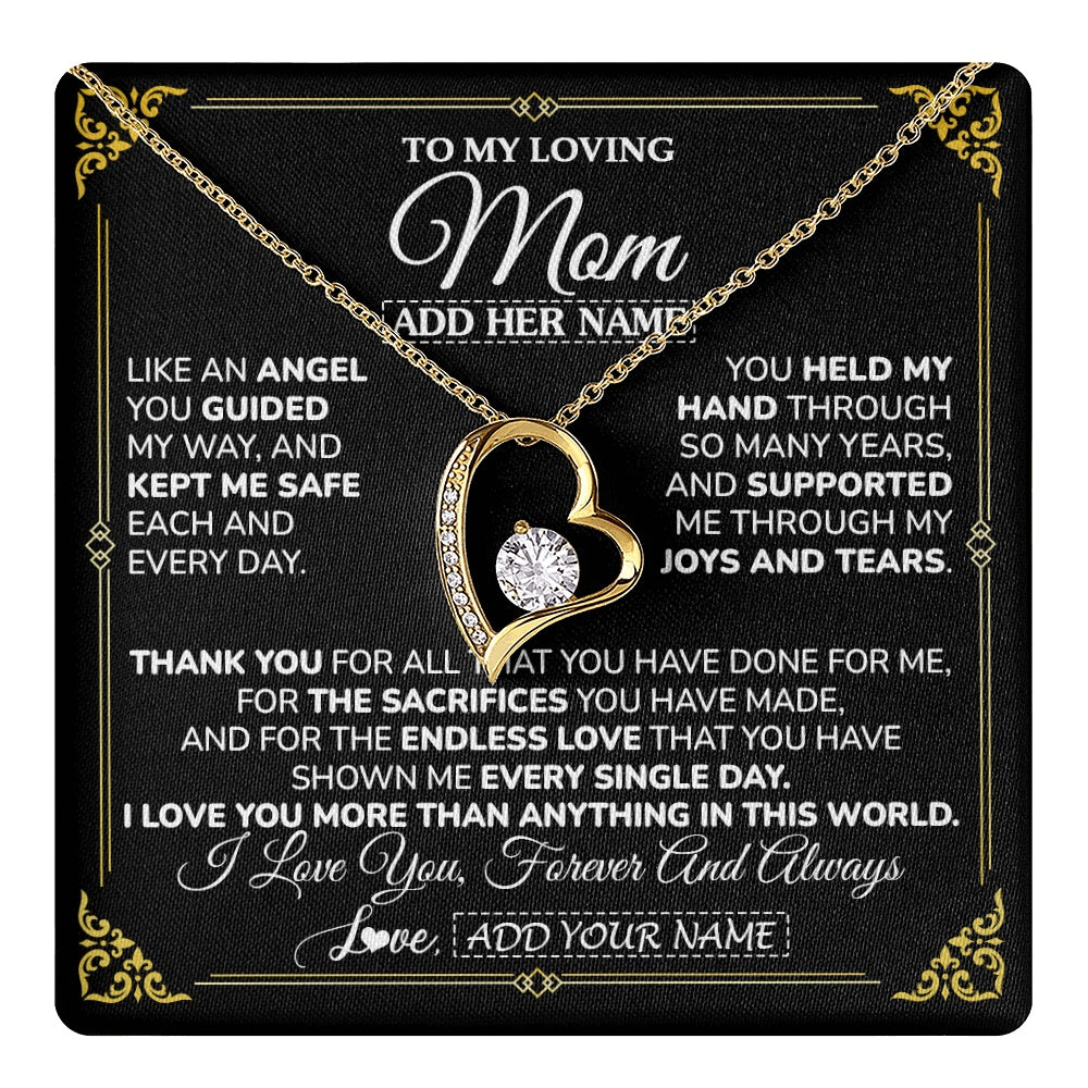 Forever Love Necklace 18K Yellow Gold Finish | 1 | Personalized To My Mom Necklace Gifts Meaningful Gift To Mom From Son Daughter Without You There Is No Me Mothers Day Birthday Custom Gift Box Message Card | https://teecentury.
