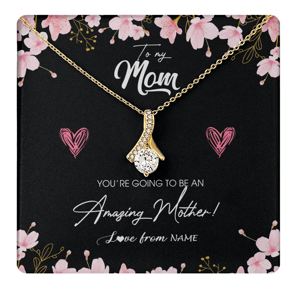 Alluring Beauty Necklace 18K Yellow Gold Finish | 1 | Personalized To My Mom Pregnancy Necklace Expecting New Mom Amazing Mother First Time Mom Pregnant Mother To Be Mothers Day Customized Gift Box Message Card | teecentury