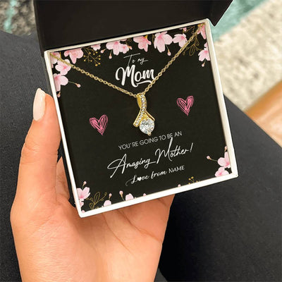 Alluring Beauty Necklace 18K Yellow Gold Finish | Personalized To My Mom Pregnancy Necklace Expecting New Mom Amazing Mother First Time Mom Pregnant Mother To Be Mothers Day Customized Gift Box Message Card | teecentury
