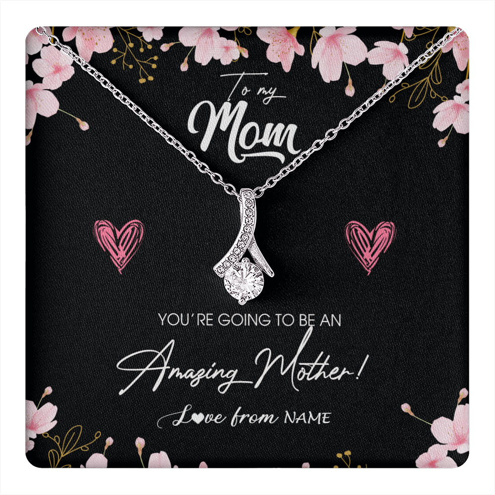 Alluring Beauty Necklace 14K White Gold Finish | 1 | Personalized To My Mom Pregnancy Necklace Expecting New Mom Amazing Mother First Time Mom Pregnant Mother To Be Mothers Day Customized Gift Box Message Card | teecentury